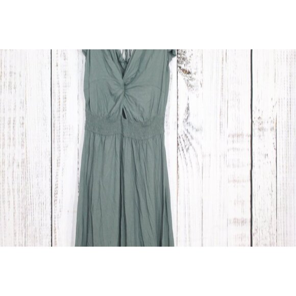Venus Lascana Twist Front Smocked Waist Midi Dress Green Size Small - Picture 3 of 12